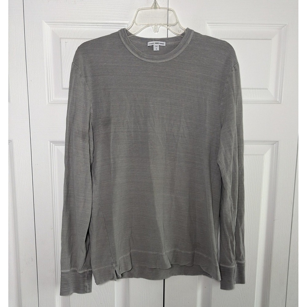 James Perse 0 Standard Crew Neck Long Sleeve Womens Size S Grey‎ Slub Cotton Tee